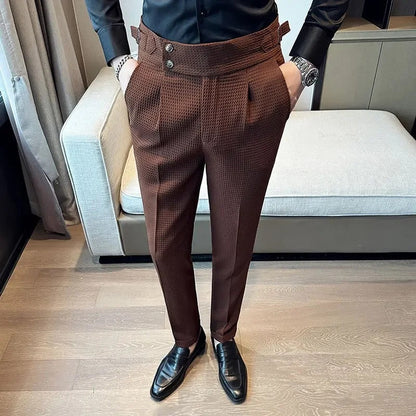 Corvin - Mens High Waist Pleated Trousers With Side Straps