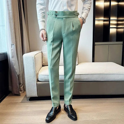 Corvin - Mens High Waist Pleated Trousers With Side Straps