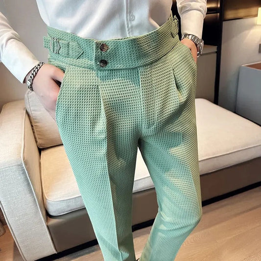 Corvin - Mens High Waist Pleated Trousers With Side Straps