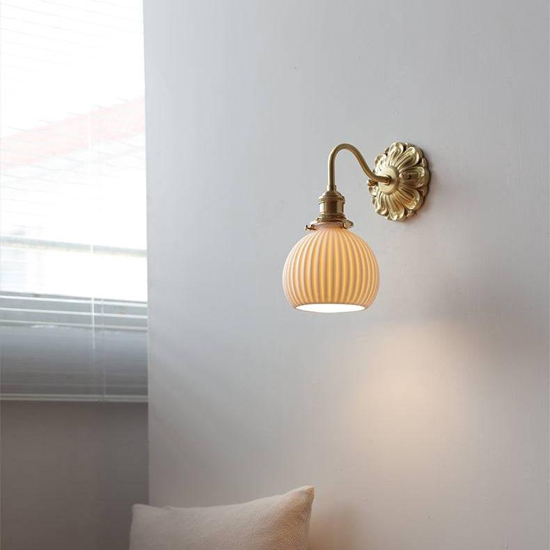 Brass Ceramic Wall Lamp | White Ceramic Shade with Antique Brass Finish | E26/E27 LED Compatible | Classic Elegant Lighting