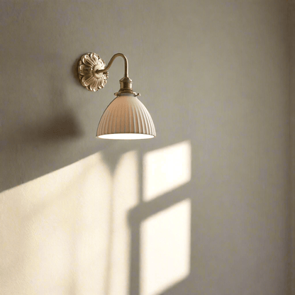 Brass Ceramic Wall Lamp | White Ceramic Shade with Antique Brass Finish | E26/E27 LED Compatible | Classic Elegant Lighting