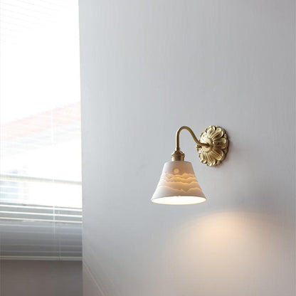 Brass Ceramic Wall Lamp | White Ceramic Shade with Antique Brass Finish | E26/E27 LED Compatible | Classic Elegant Lighting