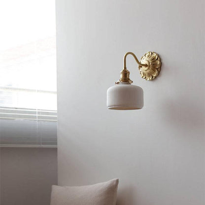 Brass Ceramic Wall Lamp | White Ceramic Shade with Antique Brass Finish | E26/E27 LED Compatible | Classic Elegant Lighting