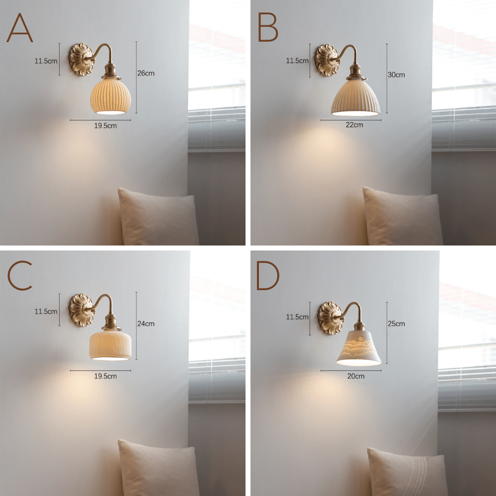 Brass Ceramic Wall Lamp | White Ceramic Shade with Antique Brass Finish | E26/E27 LED Compatible | Classic Elegant Lighting
