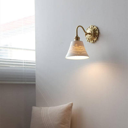 Brass Ceramic Wall Lamp | White Ceramic Shade with Antique Brass Finish | E26/E27 LED Compatible | Classic Elegant Lighting