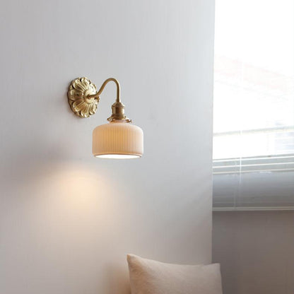 Brass Ceramic Wall Lamp | White Ceramic Shade with Antique Brass Finish | E26/E27 LED Compatible | Classic Elegant Lighting