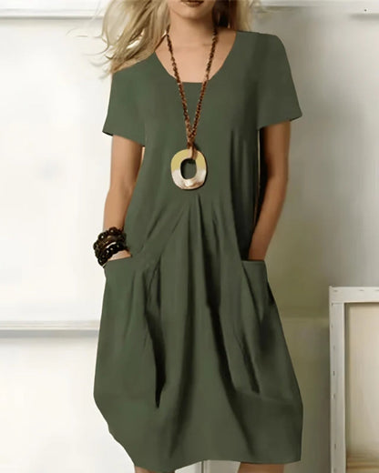 Midi Sommerkleid Damen mit Rundhalsausschnitt | Taschen