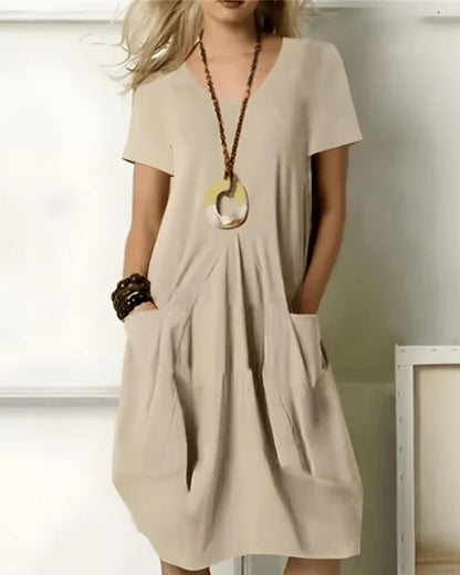Midi Sommerkleid Damen mit Rundhalsausschnitt | Taschen