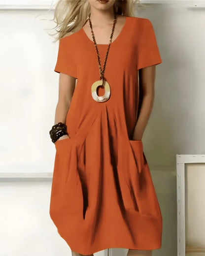 Midi Sommerkleid Damen mit Rundhalsausschnitt | Taschen