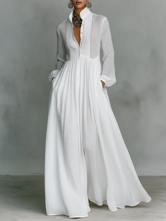 Lina | Minimalistisches Maxi-Kleid mit Mao-Kragen