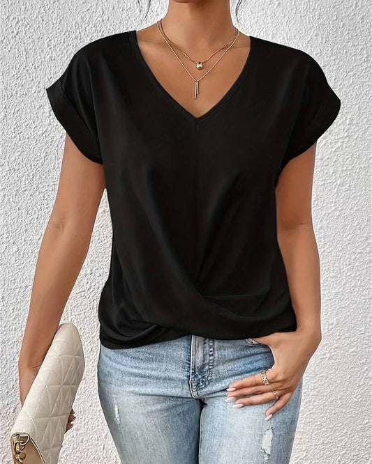 Minimalistisch Damen Bluse mit V-Ausschnitt und Twist-Detail | Kurzarm