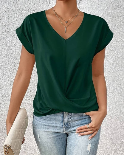 Minimalistisch Damen Bluse mit V-Ausschnitt und Twist-Detail | Kurzarm