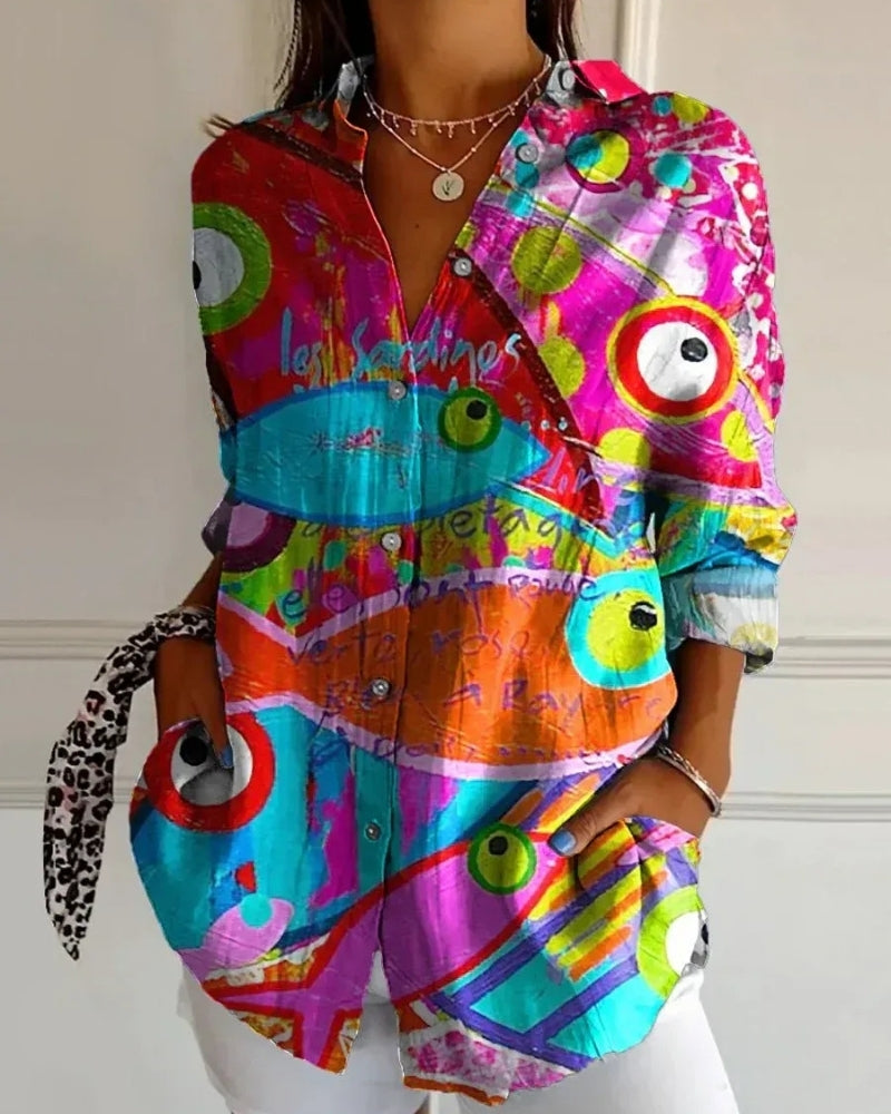 Virela - Womens Allover Print Long Sleeve Blouse
