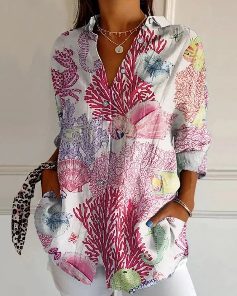 Virela - Womens Allover Print Long Sleeve Blouse