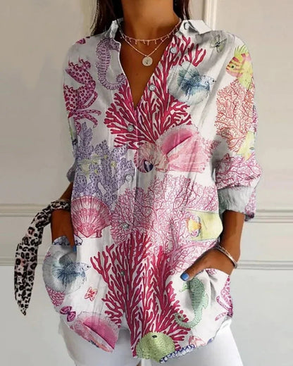 Virela - Womens Allover Print Long Sleeve Blouse