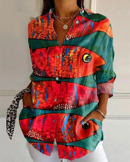 Virela - Womens Allover Print Long Sleeve Blouse