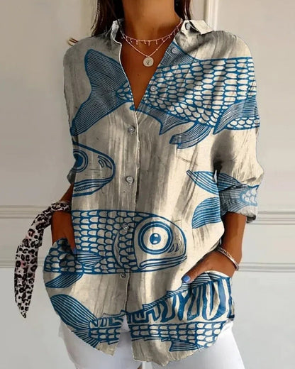Virela - Womens Allover Print Long Sleeve Blouse