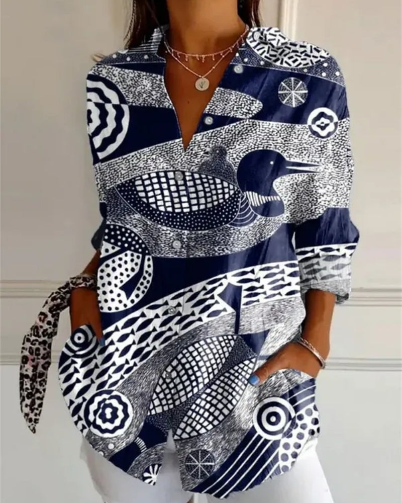 Virela - Womens Allover Print Long Sleeve Blouse