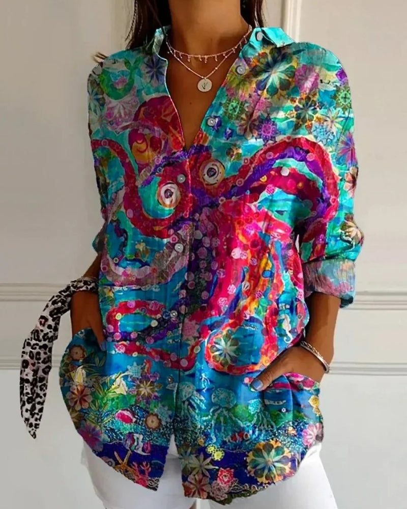 Virela - Womens Allover Print Long Sleeve Blouse