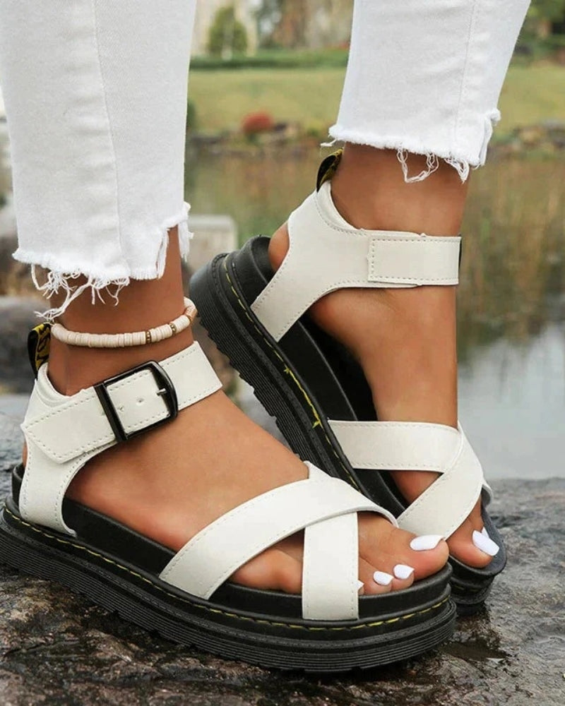 Modern Damen Plateau-Sandalen mit Knöchelriemen | Offenes Design