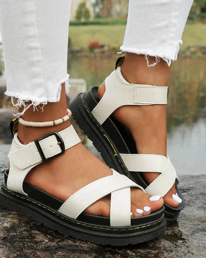 Modern Damen Plateau-Sandalen mit Knöchelriemen | Offenes Design