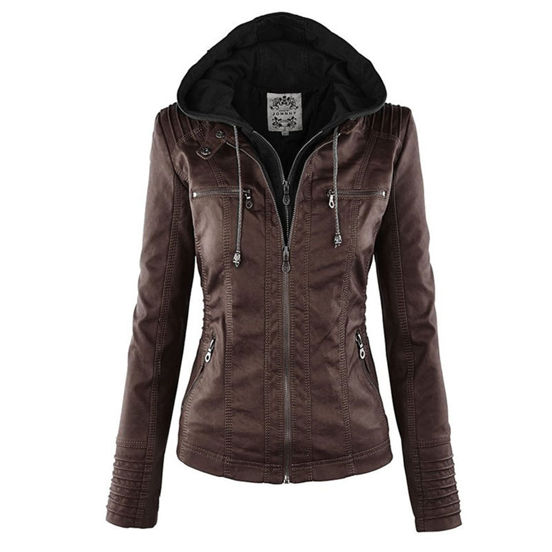Modna skórzana kurtka - Zara-Brązowy-S-Trend Polska