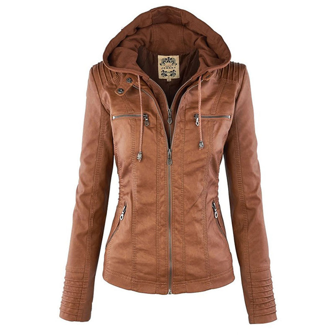 Modna skórzana kurtka - Zara-Khaki-S-Trend Polska