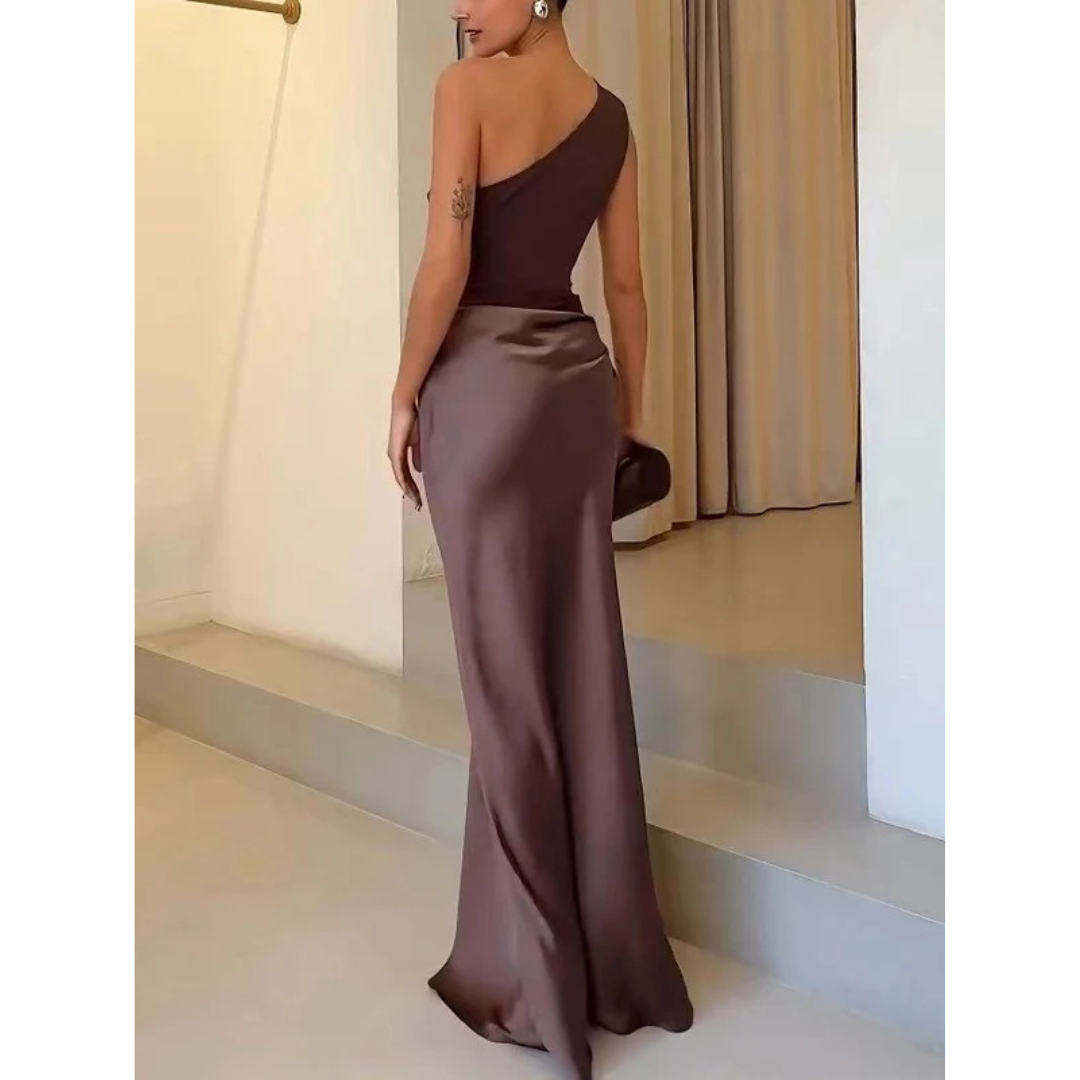 Monika | Damen Maxi Kleid Mit Ein Schulter Für Hochzeit