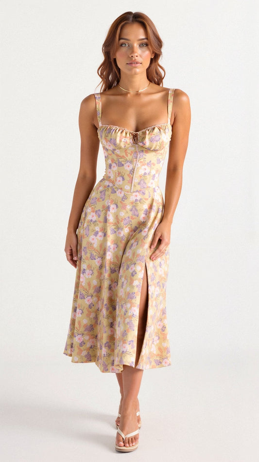 Floral Chic Corset Midi Dress