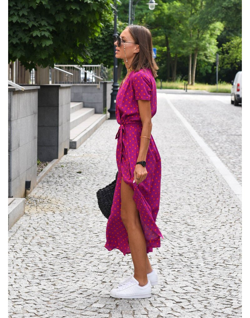 Noémie – Robe midi portefeuille à imprimé femme