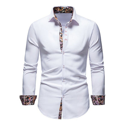 Langston | Men’s Stylish White Shirt with Floral Cuffs