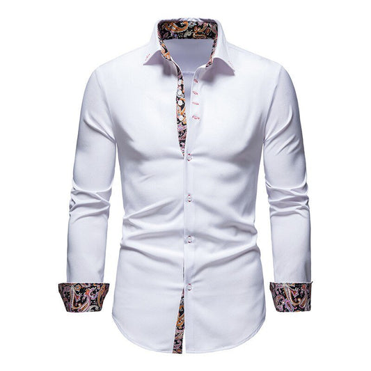 Langston | Men’s Stylish White Shirt with Floral Cuffs