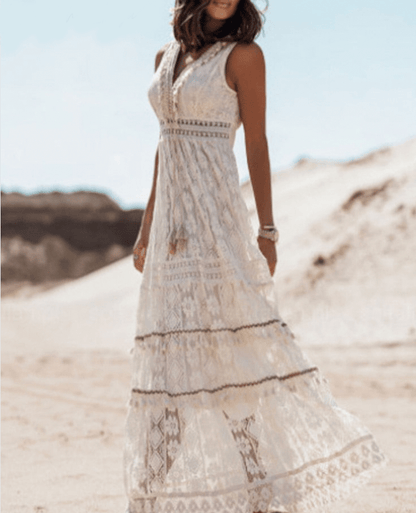 Zofia | Sukienka maxi damska boho z koronki