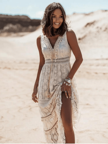 Zofia | Sukienka maxi damska boho z koronki