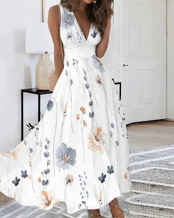 Victoire – Robe midi à imprimé floral et col en V femme