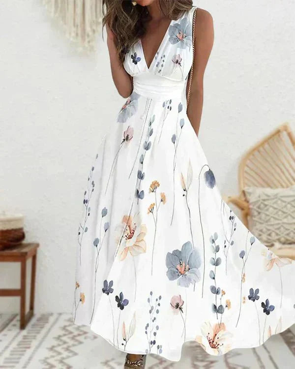Victoire – Robe midi à imprimé floral et col en V femme