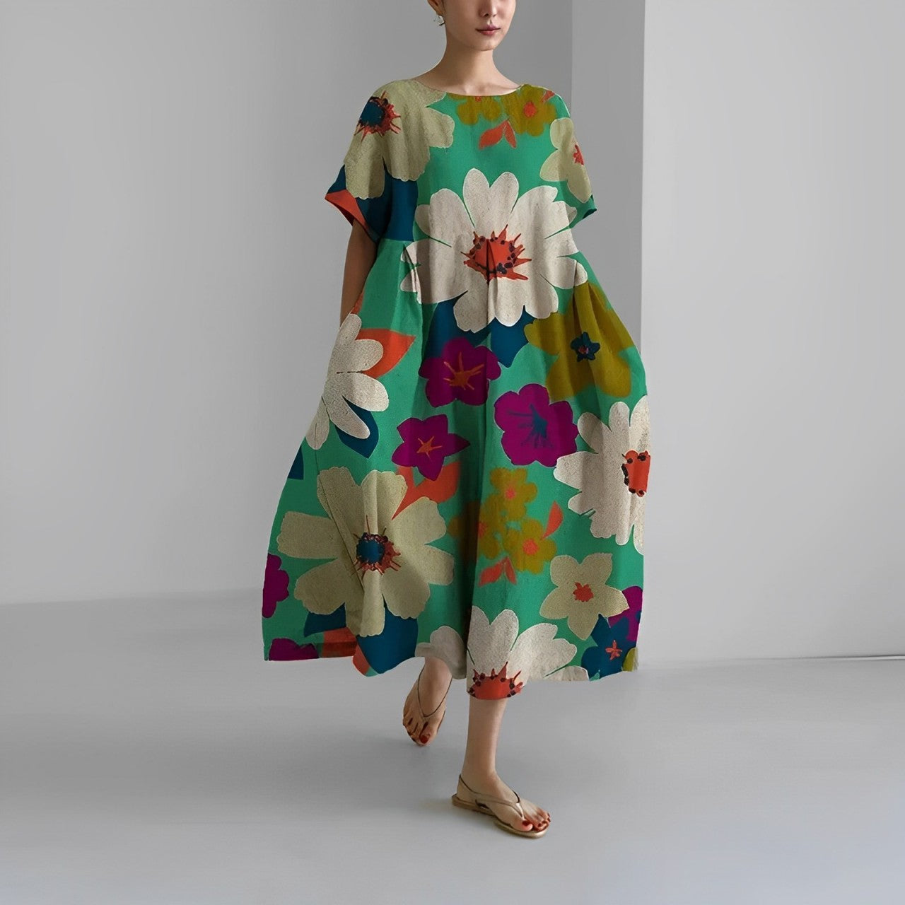 Inès – Robe midi ample à imprimé femme