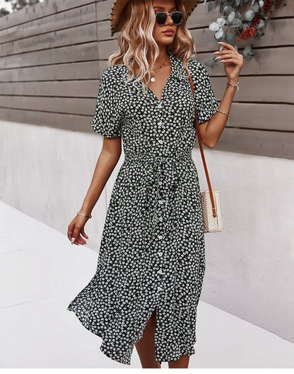 Margaux – Robe midi à ceinture et motif floral femme