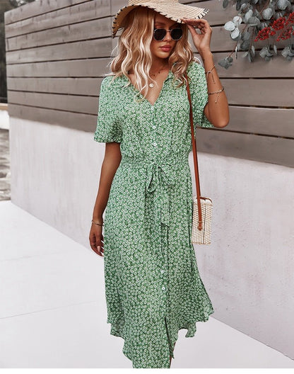 Margaux – Robe midi à ceinture et motif floral femme