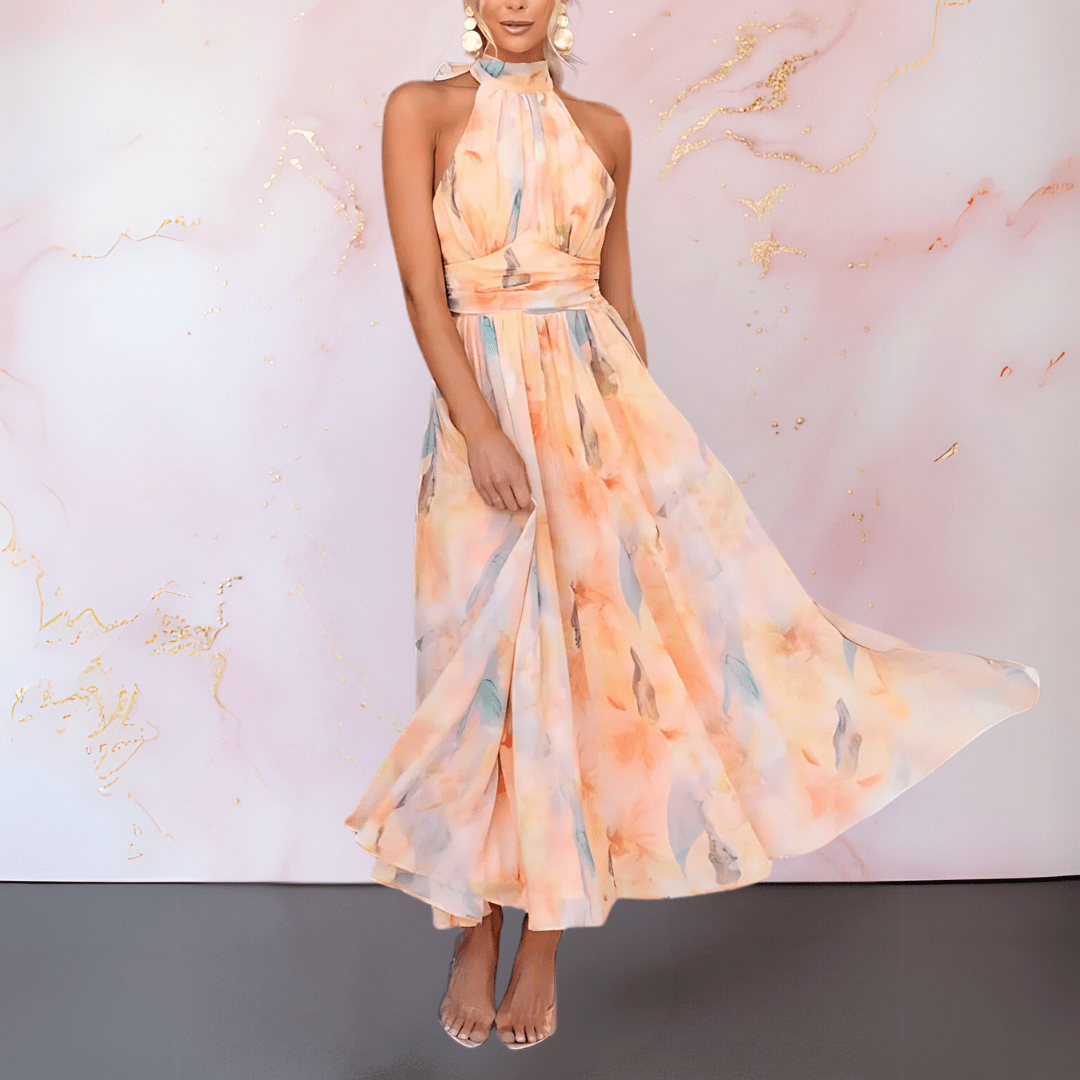 ESTHER | ABITO CON SCOLLO ALL'AMERICANA STAMPA ACQUERELLO