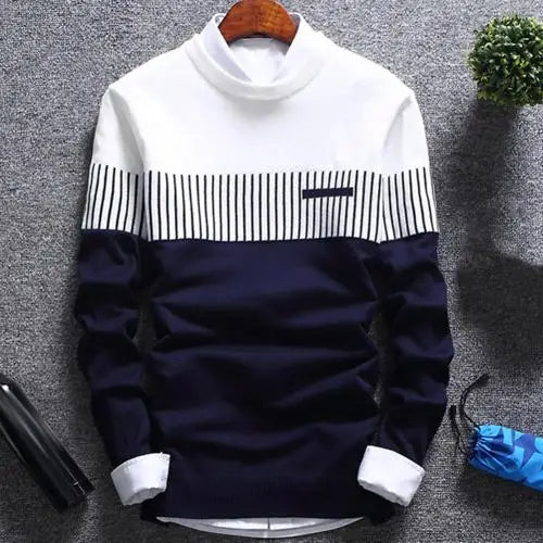 Herren Strickpullover mit Streifen und Colourblock-Design – Matteo