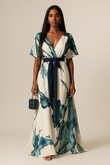 Abito lungo A Fantasia Acquerello - Abito Lungo Elegante Donna