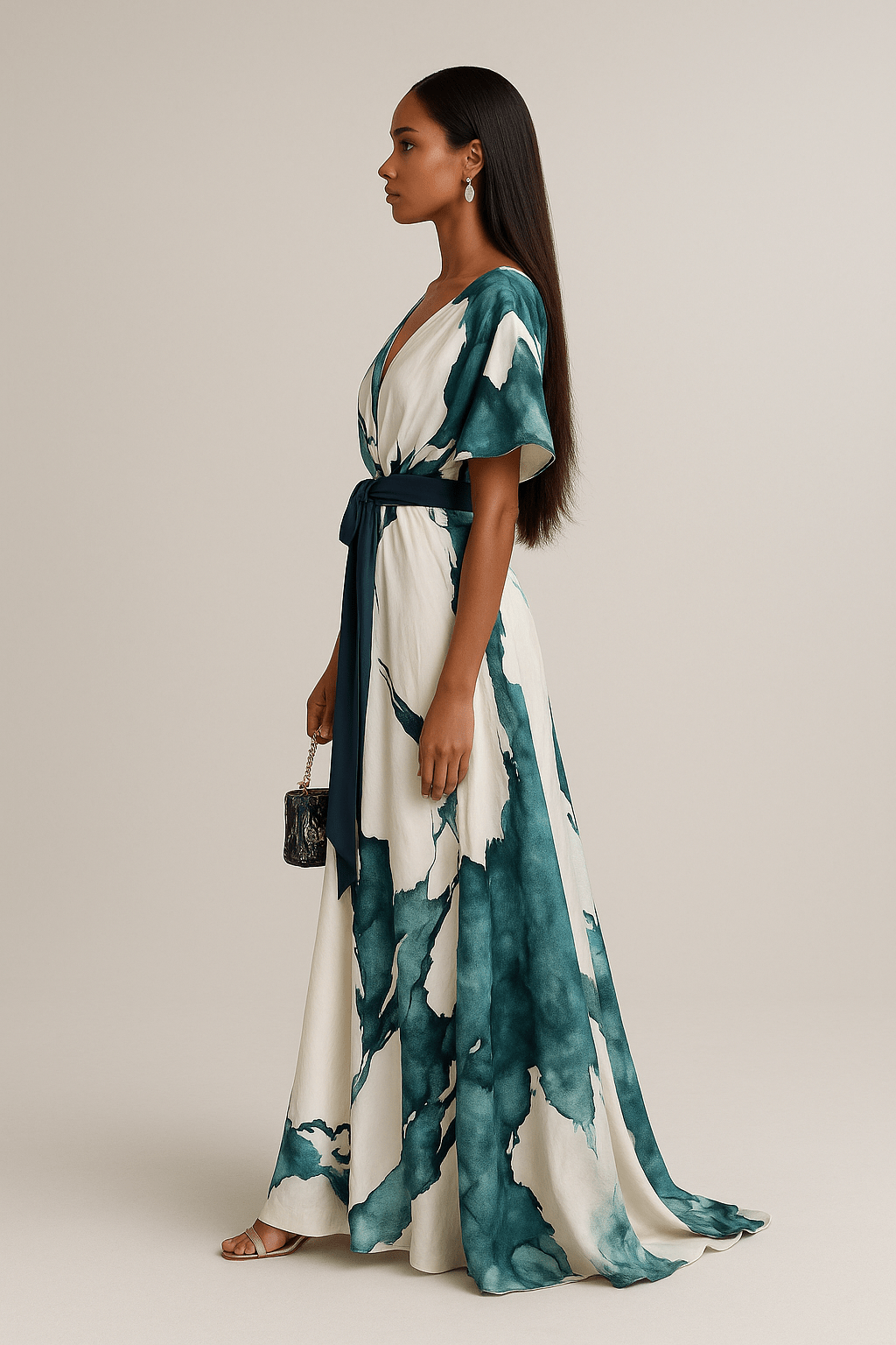 Abito lungo A Fantasia Acquerello - Abito Lungo Elegante Donna