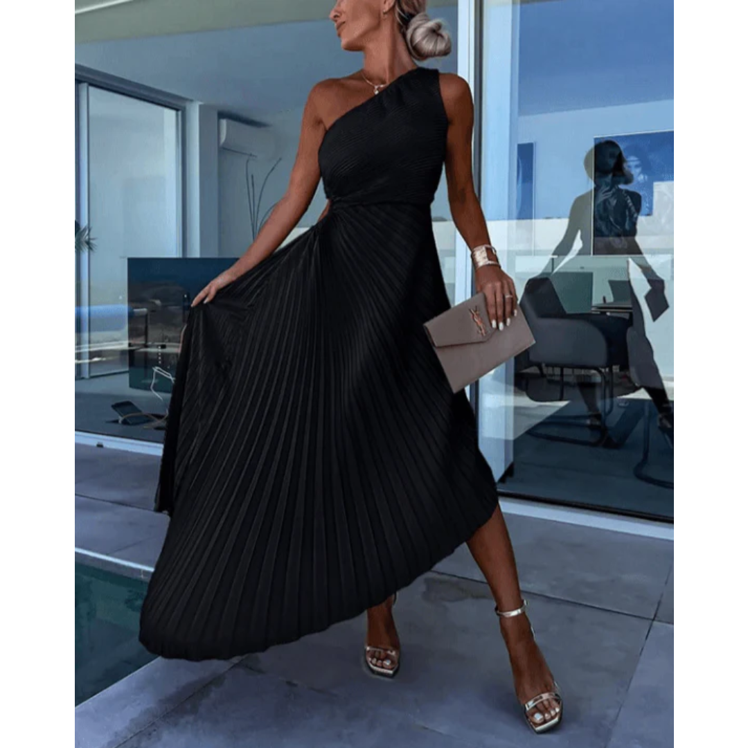 Nele | Damen Maxi Kleid Mit Ein Schulter Und Falten Für Hochzeit