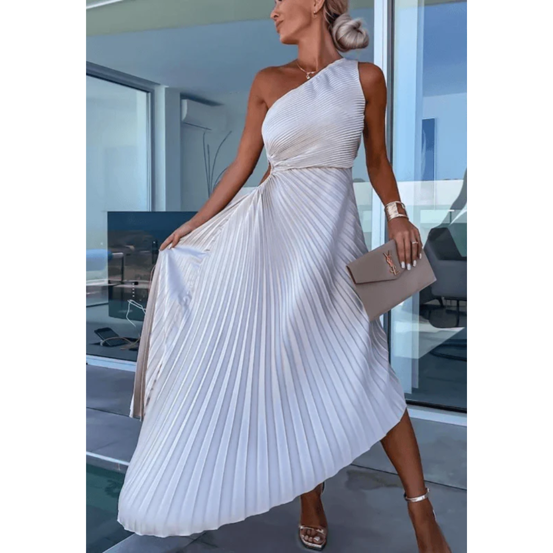 Nele | Damen Maxi Kleid Mit Ein Schulter Und Falten Für Hochzeit