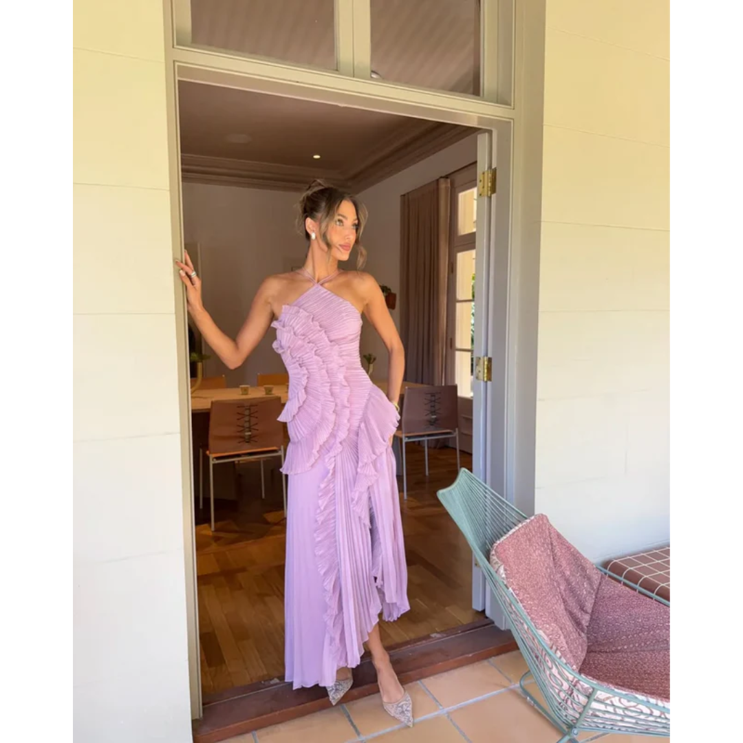 Nika | Damen Maxi Sommerkleid Mit Rüschen Und Neckholder