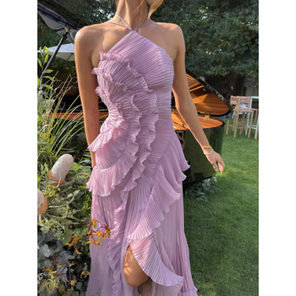 Nika | Damen Maxi Sommerkleid Mit Rüschen Und Neckholder