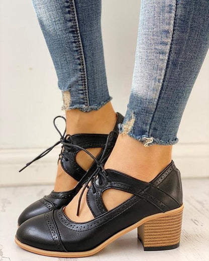 Rowena – Heeled Lace Up T Strap Womens Shoes