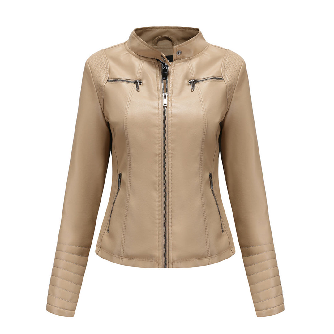 Lederjacke mit symmetrischem Reißverschluss – Stehkragen -    Zorenza