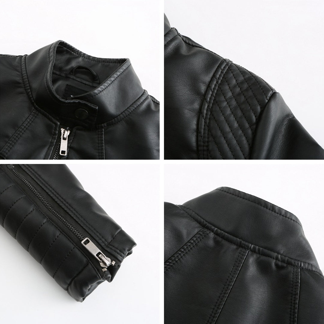 Lederjacke mit symmetrischem Reißverschluss – Stehkragen -    Zorenza